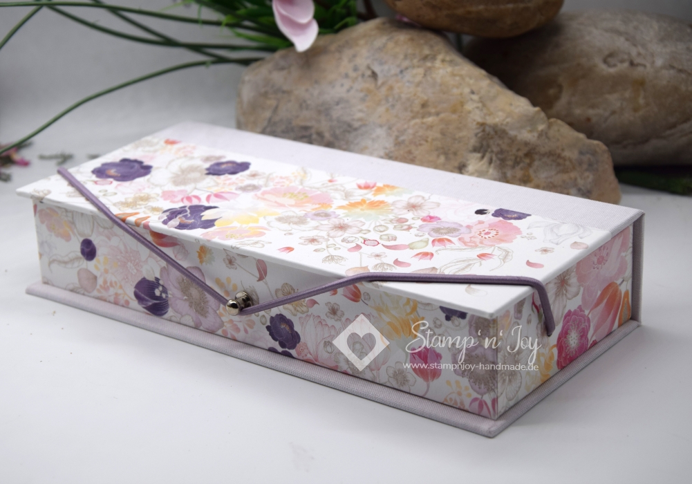 Preview: Stifte-Schachtel mit Klappdeckel ca. 21x10x4cm | floral | flieder | Art. Nr. 97040403